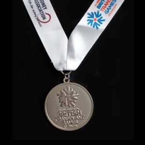 British Transplant Games 2014 sports medal - Custom made 50mm silver frosted polished sports medal with Ribbon - Medals UK