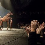 Final curtain call at New London Theatre after company are presented with Commemorative War Horse Coin. Photo by Alex Rumford