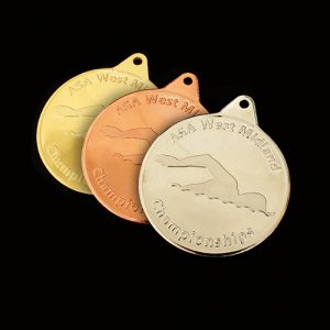 West Midlands Championships ASA Sports Medals produced by Medals UK in gold - "Medals UK - Highly Recommended."