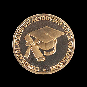 Graduation coin - custom made 38mm gold minted cap & scroll commemorative coin