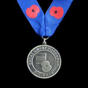 Excellent Service from Medals UK for Royal British Legion Great Gwent Poppy Run Finisher commemorative medals - 50mm Gold Antique Finish Sports Medal with Printed Ribbon - Medals UK
