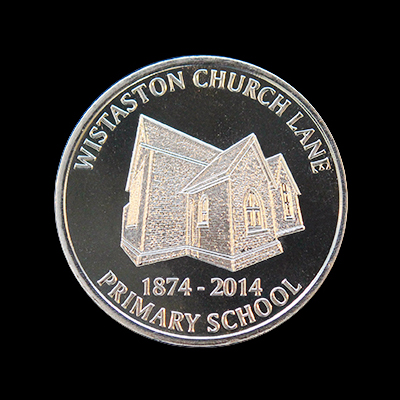 Wistaston Church Commemorative Coin - Wistaston Church Lane Primary School 38mm Silver Minted 1874-2014 Anniversary Commemorative Coin - by Medals UK