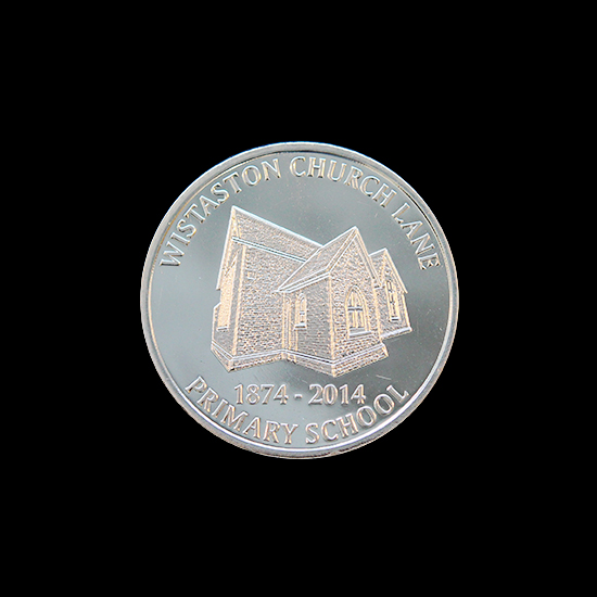 Wistaston Church Commemorative Coin - celebrating 140 years of Wistaston Church Lane Primary School - 38mm silver minted Anniversary Commemorative Coin - by Medals UK