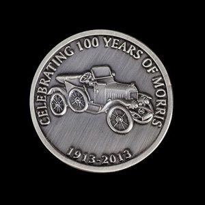Morris Minor Anniversary Coin - 38mm silver antique 100th Anniversary Commemorative Coin by Medals UK