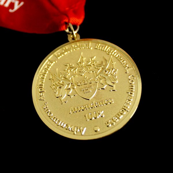 50mm Gold Frosted Polished Redriff Attendance Schools Medal