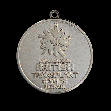 British Transplant Games 2014 sports medal - Custom made 50mm silver frosted polished sports medal with Ribbon - Medals UK