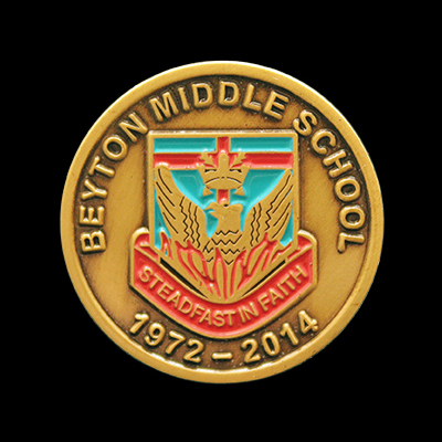 Beyton Middle School 1972-2014 anniversary lapel pin was custom made by Medals UK to commemorate their anniversary