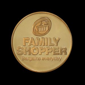 Custom Made Commemorative Family Shopper Coin was produced in gold to commemorate the 50th anniversary of the company by Medals UK