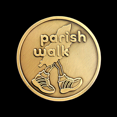 Manx Parish Walk 2014 medals sponsored by Manx Telecom. 50mm gold antique finished custom made sports medals