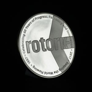 50mm Silver, bright minted Rotork Anniversary Coin to commemorate 60th year anniversary