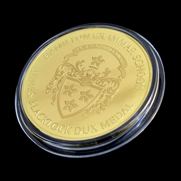50mm Gold Semi-Proof James Blacklock Dux Award Medal for Hamilton Grammar School